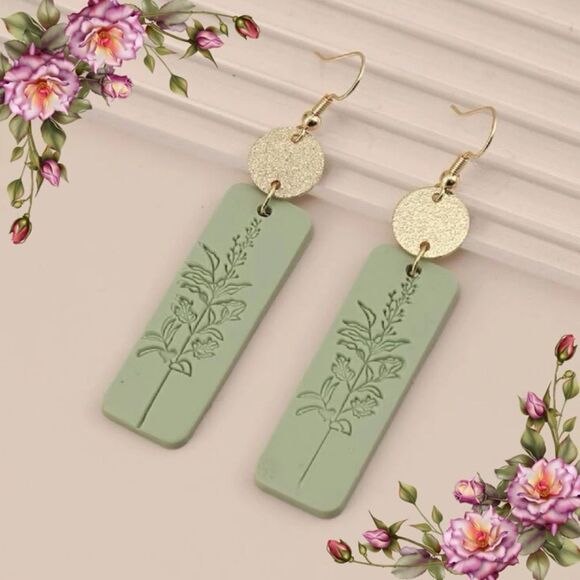 Floral Pattern Rectangle Drop Earrings - Picture 14 of 14